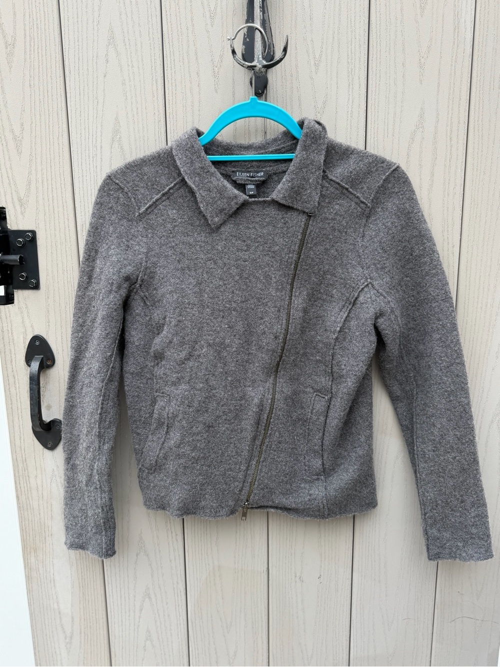 Eileen Fisher Gray Asymmetric Zip Wool Jacket